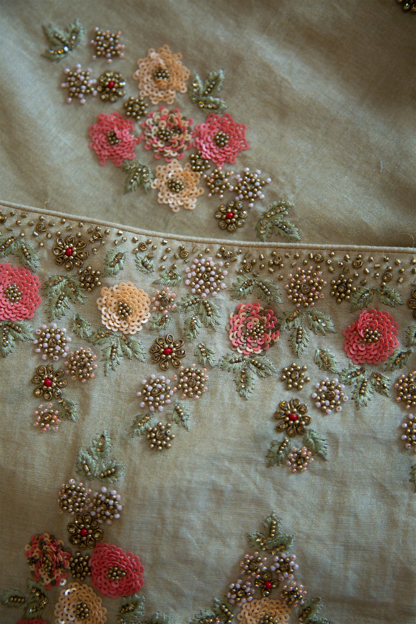 Golden Beige Hand Embroidered Saree