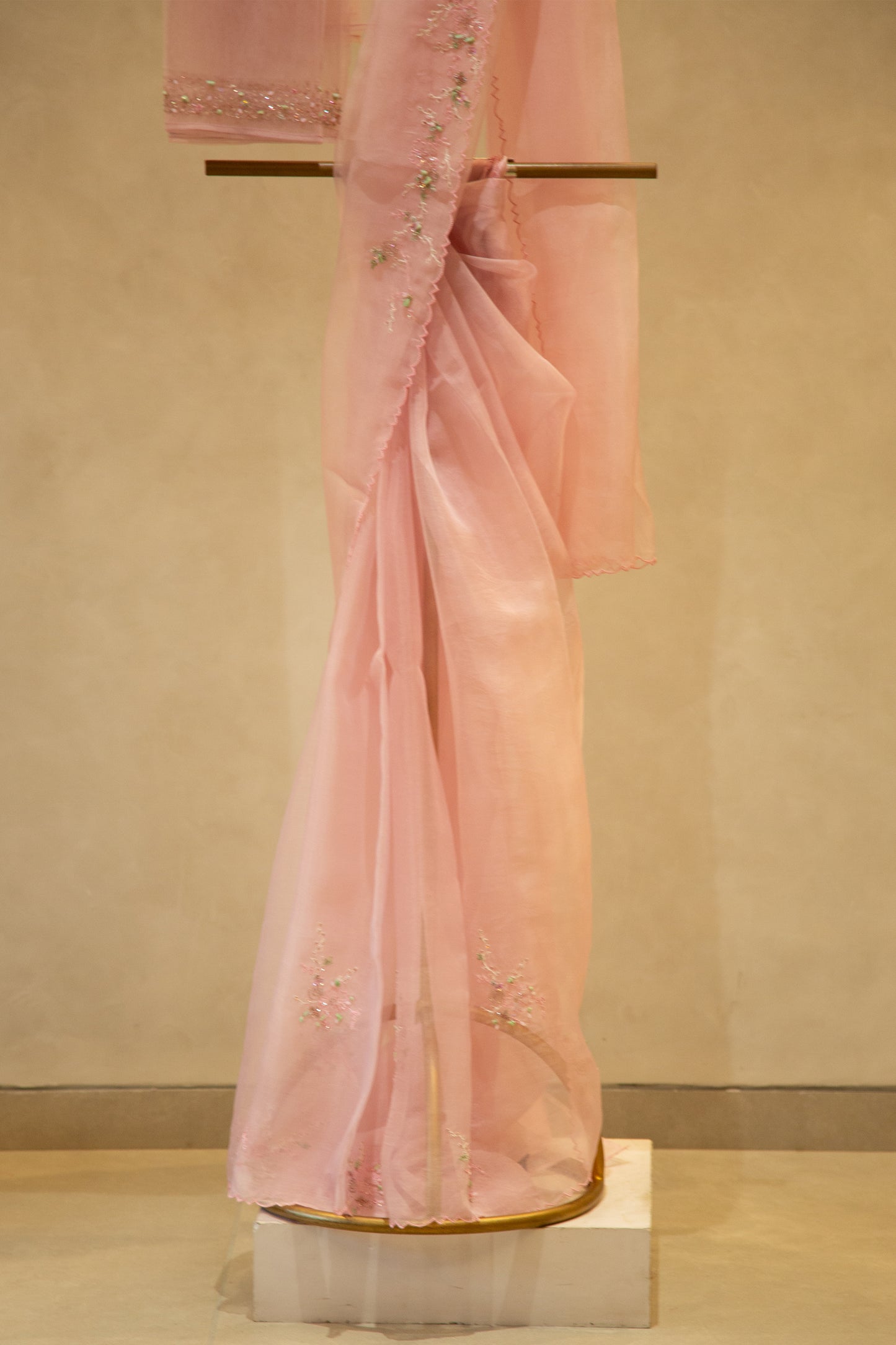 Baby pink organza saree