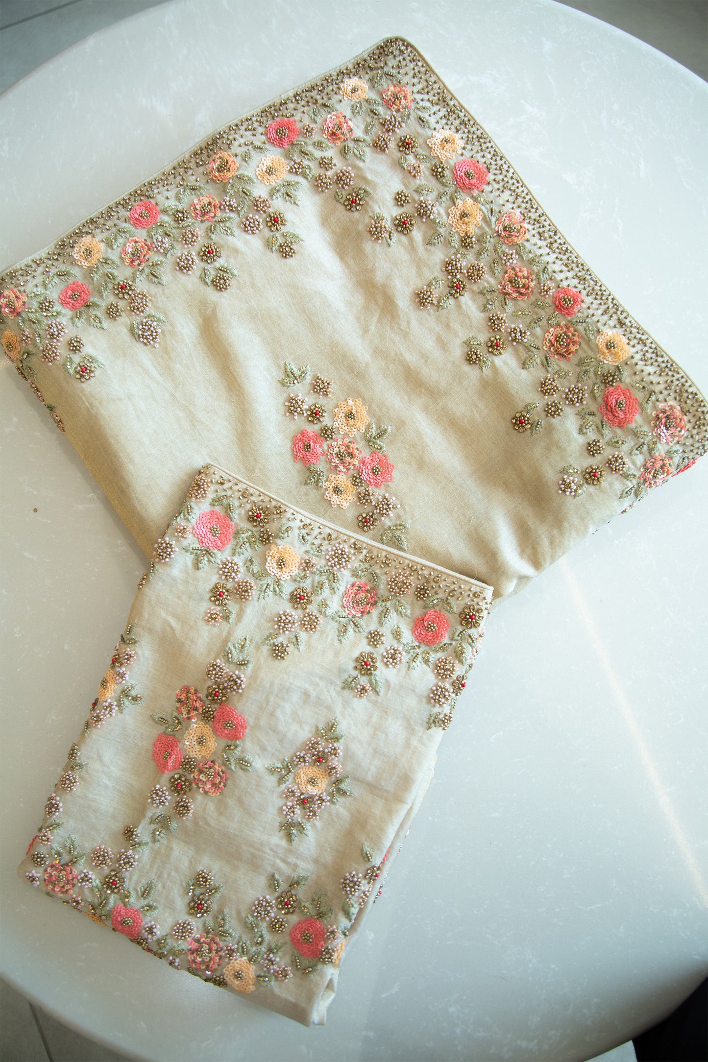 Golden Beige Hand Embroidered Saree