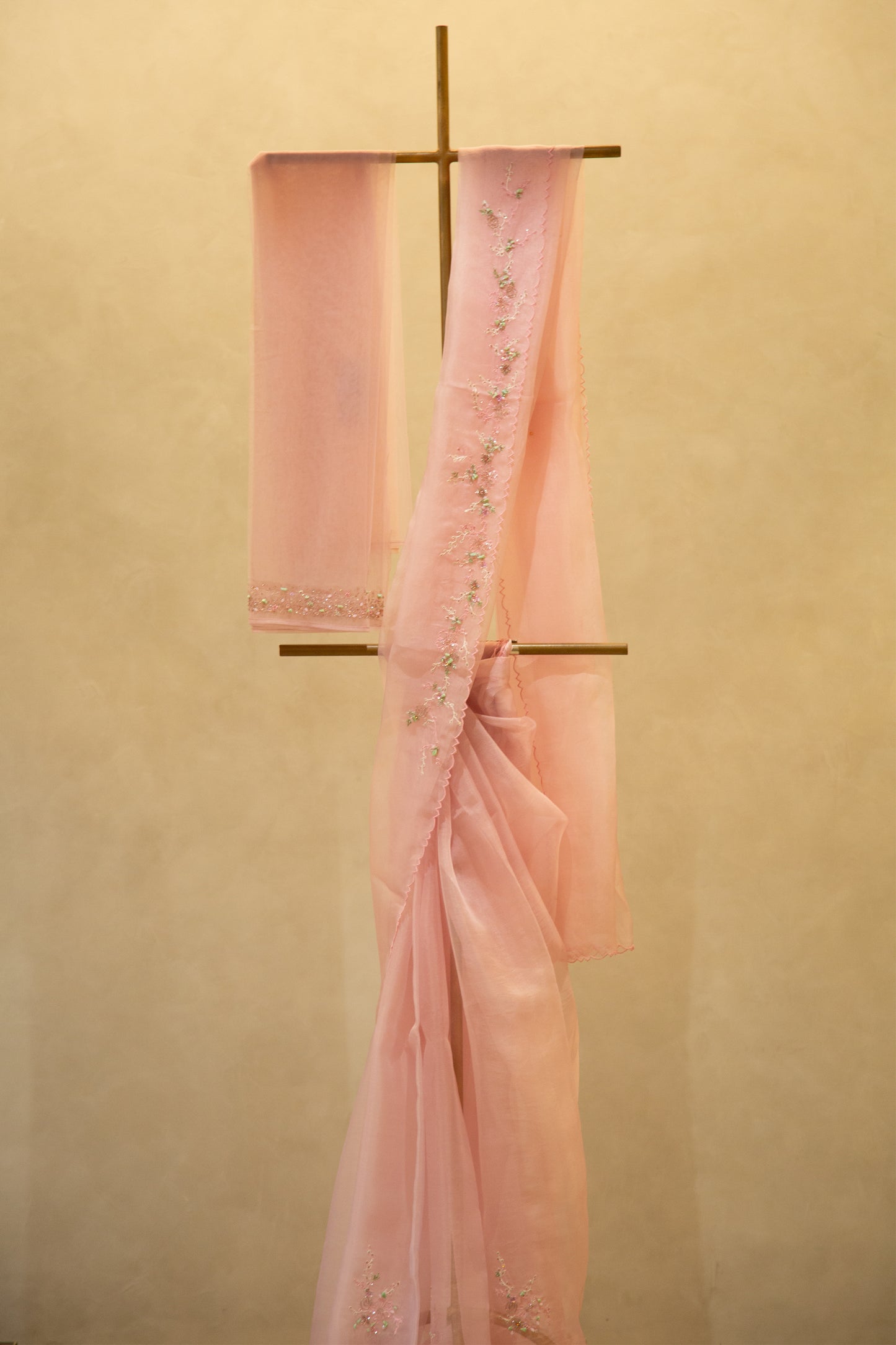 Baby pink organza saree