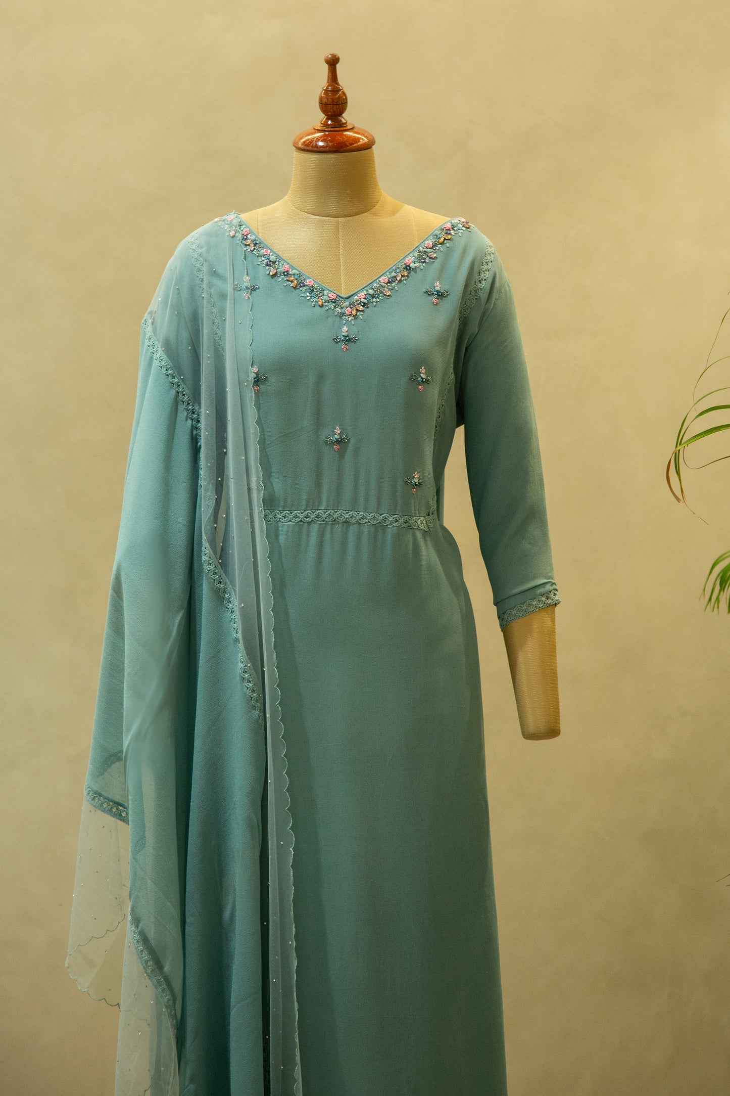 Tiffany Blue Semi Stitched Salwar Set