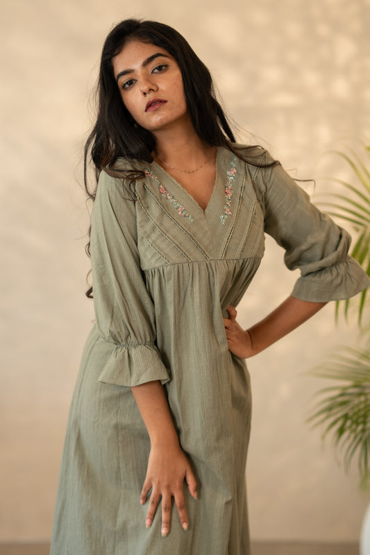 Olive Green Handloom Kurthi