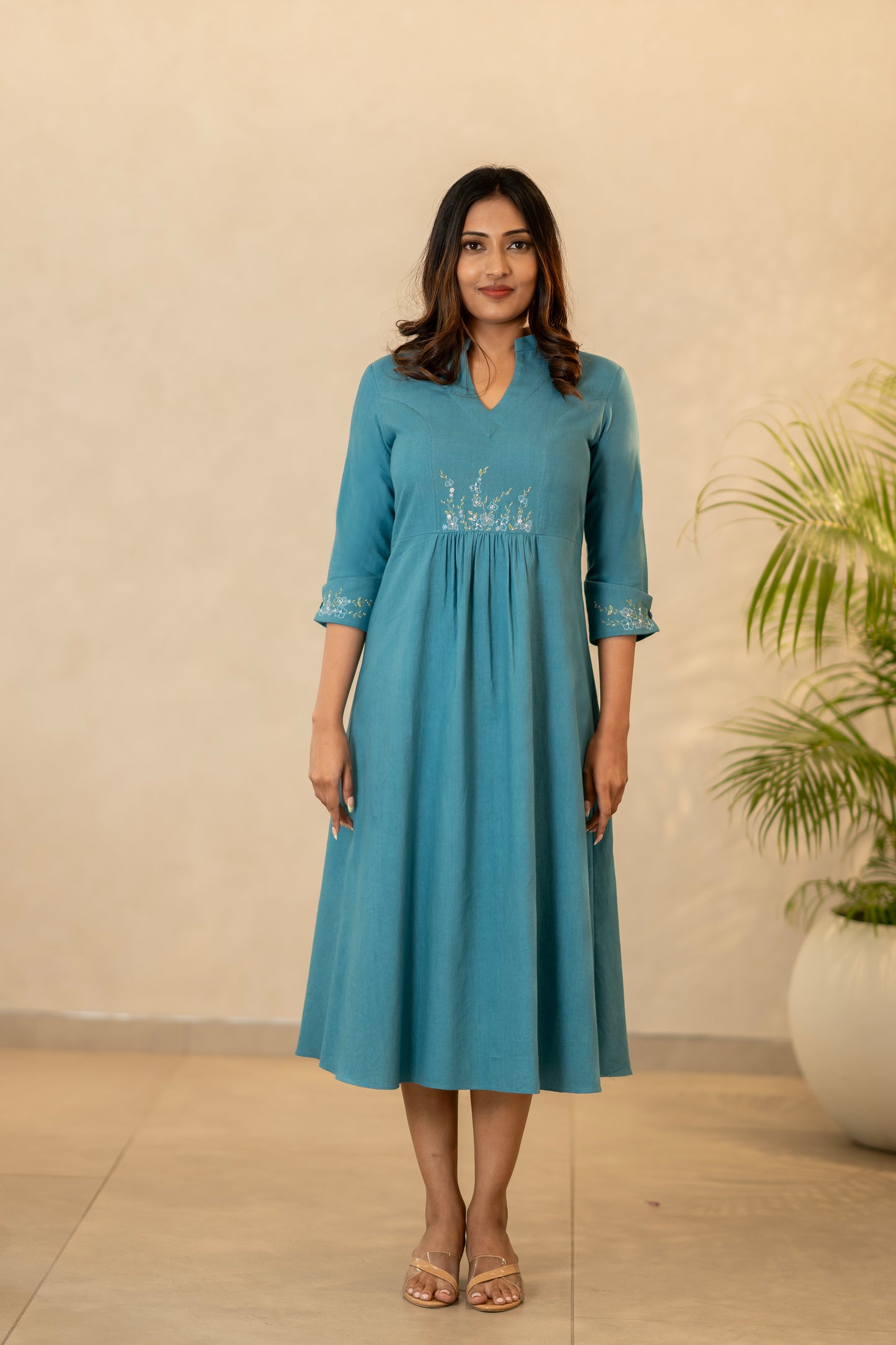 Teal Blue Handloom Cotton Kurti