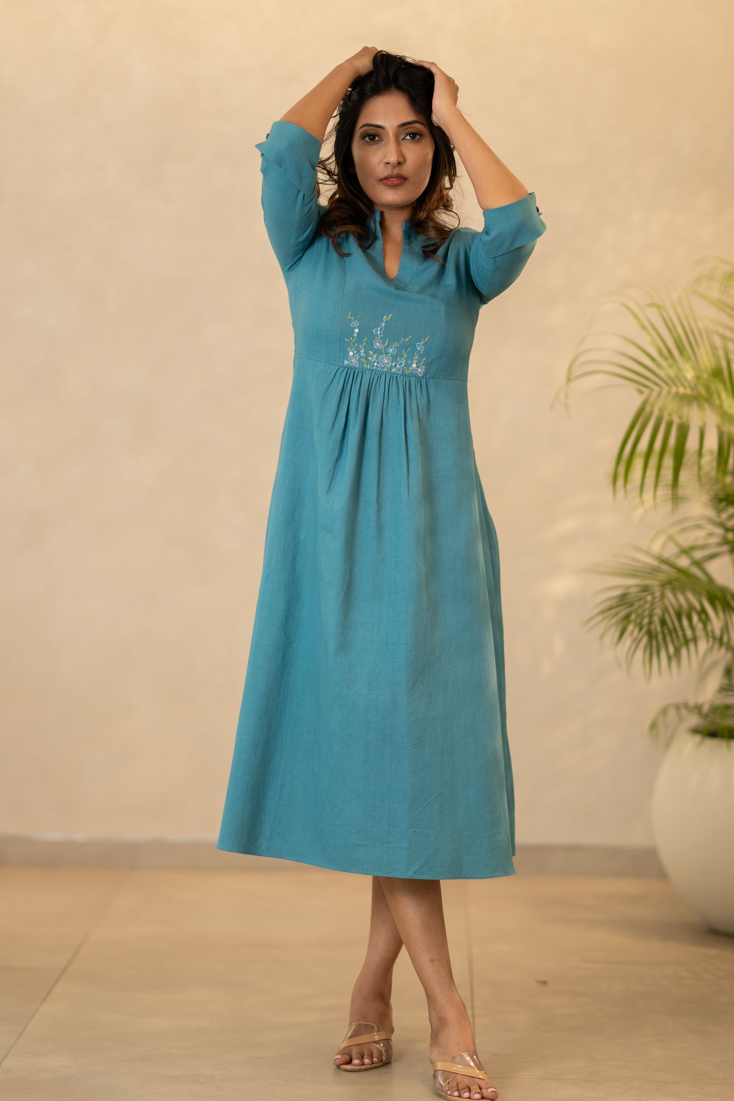 Teal Blue Handloom Cotton Kurti