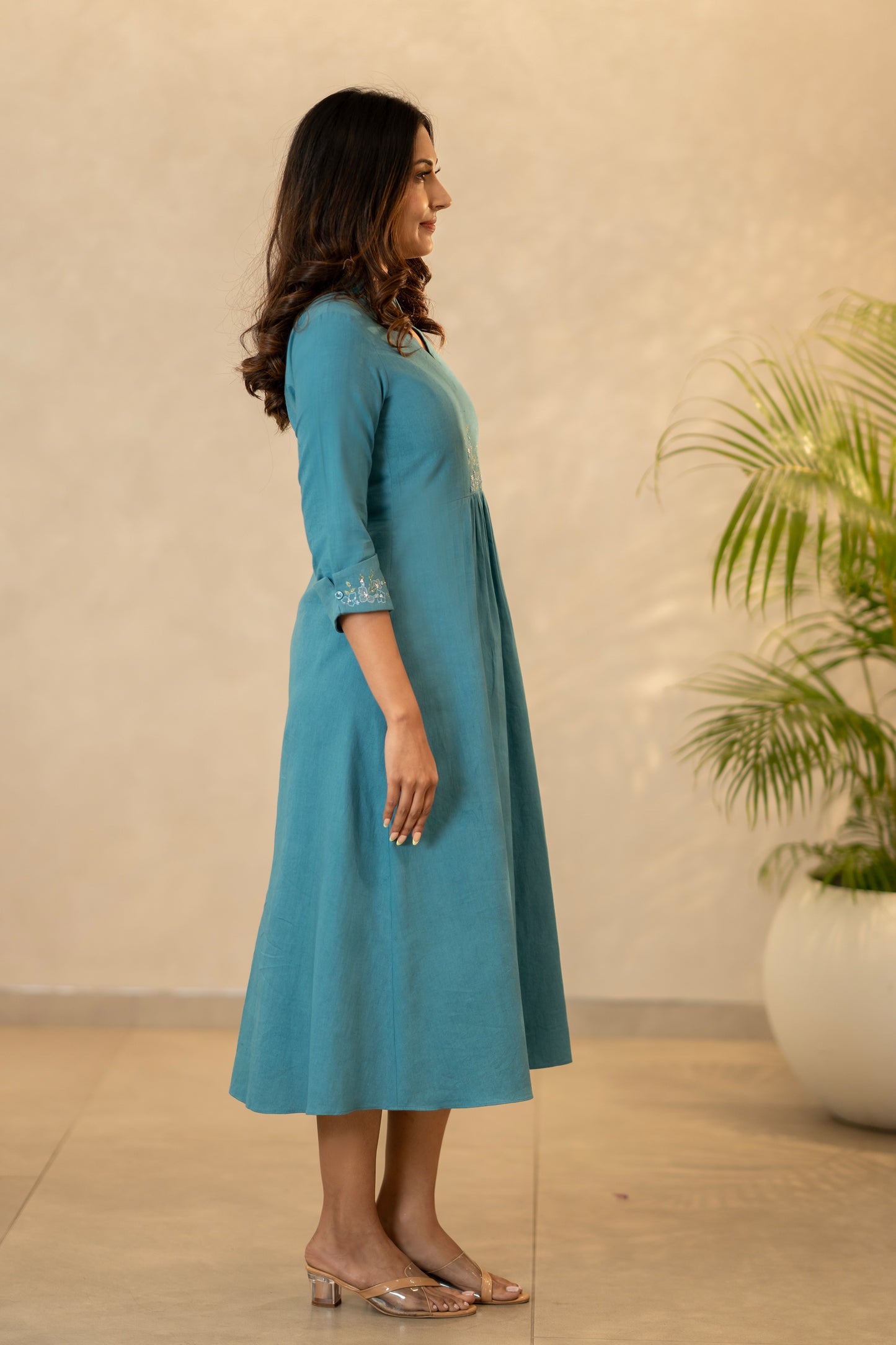 Teal Blue Handloom Cotton Kurti