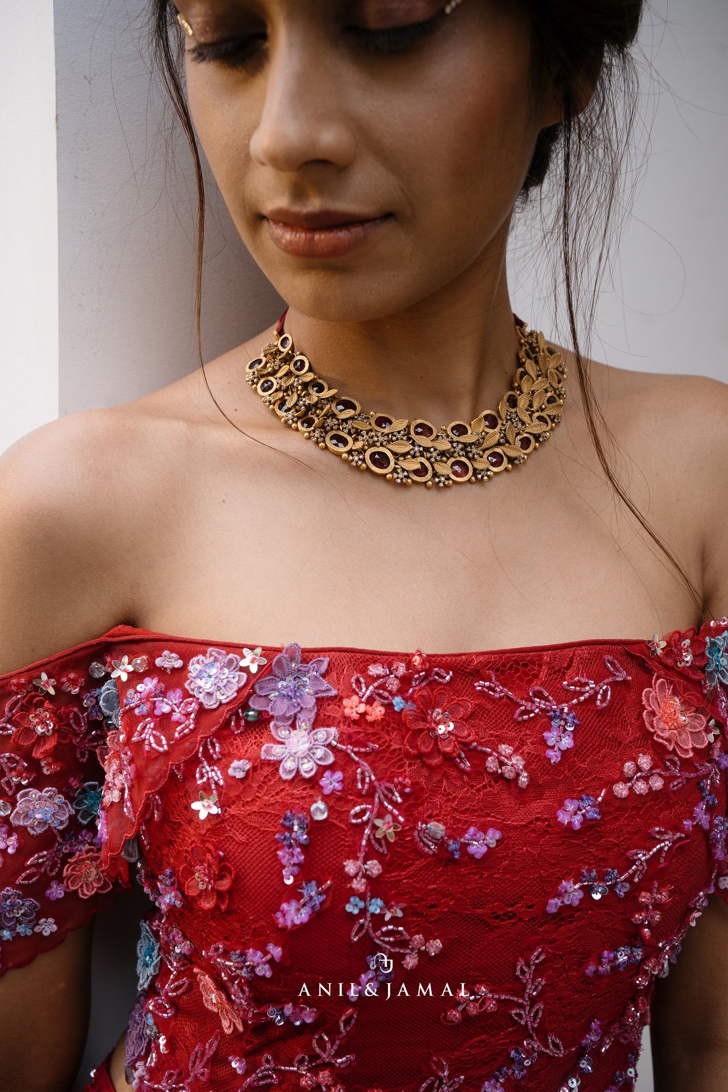 Red corset fish cut lehenga