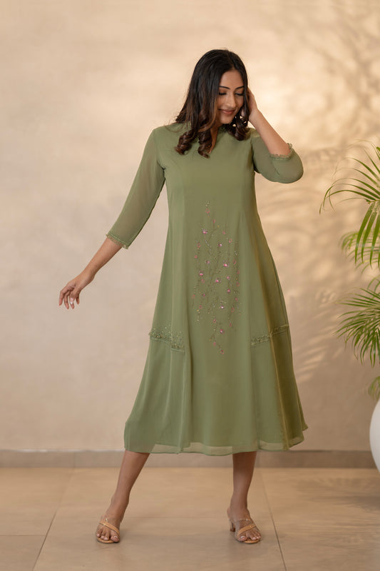 Mehandi Green Hand Embroidered Kurti