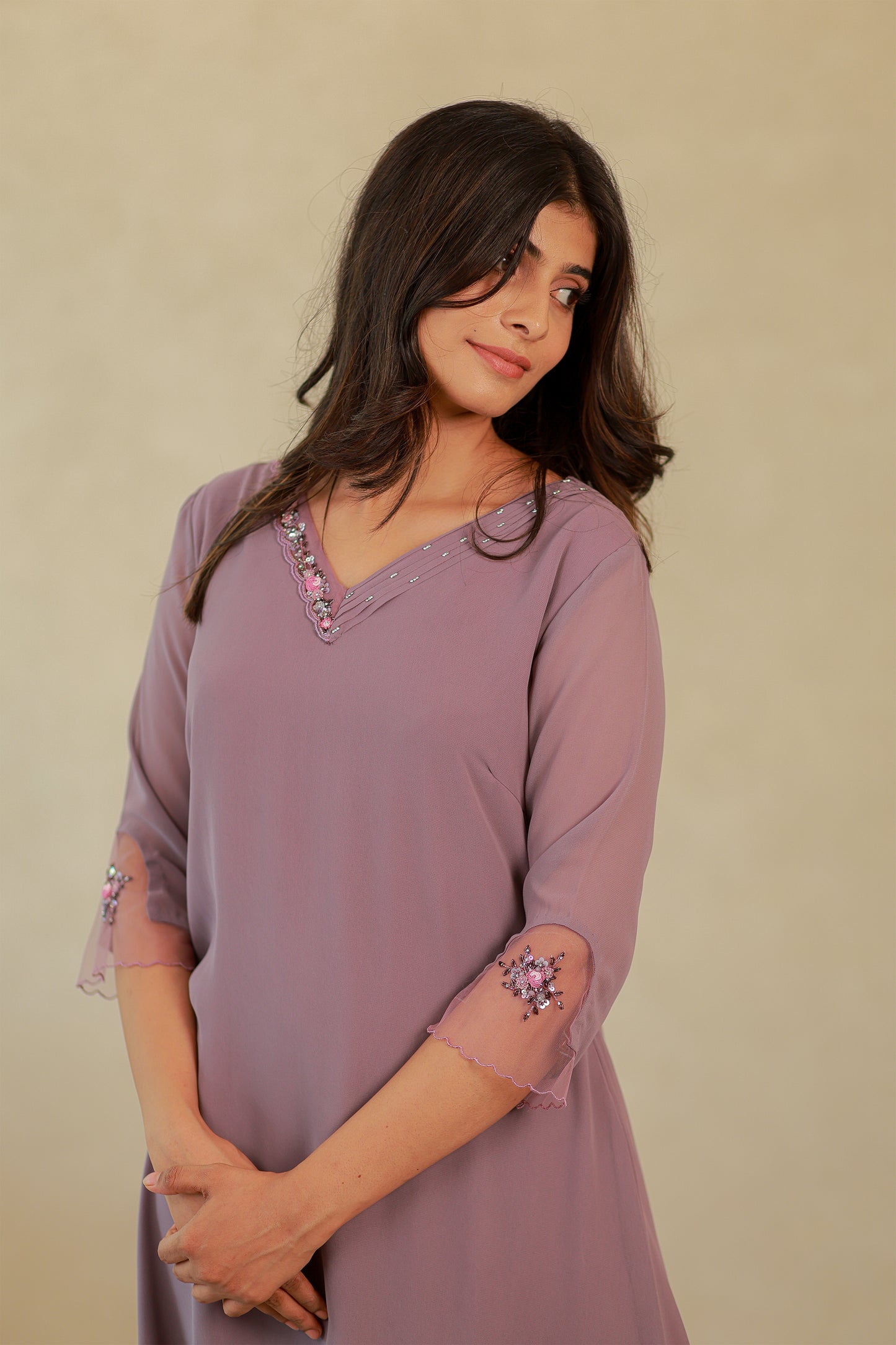 Dull purple georgette Kurti