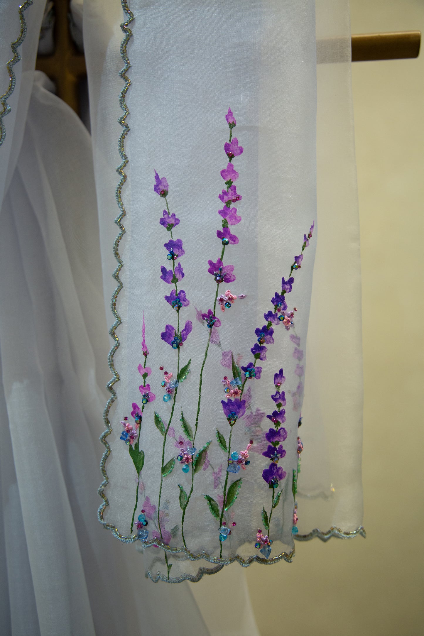 Lavender Hand Painted Organza saree