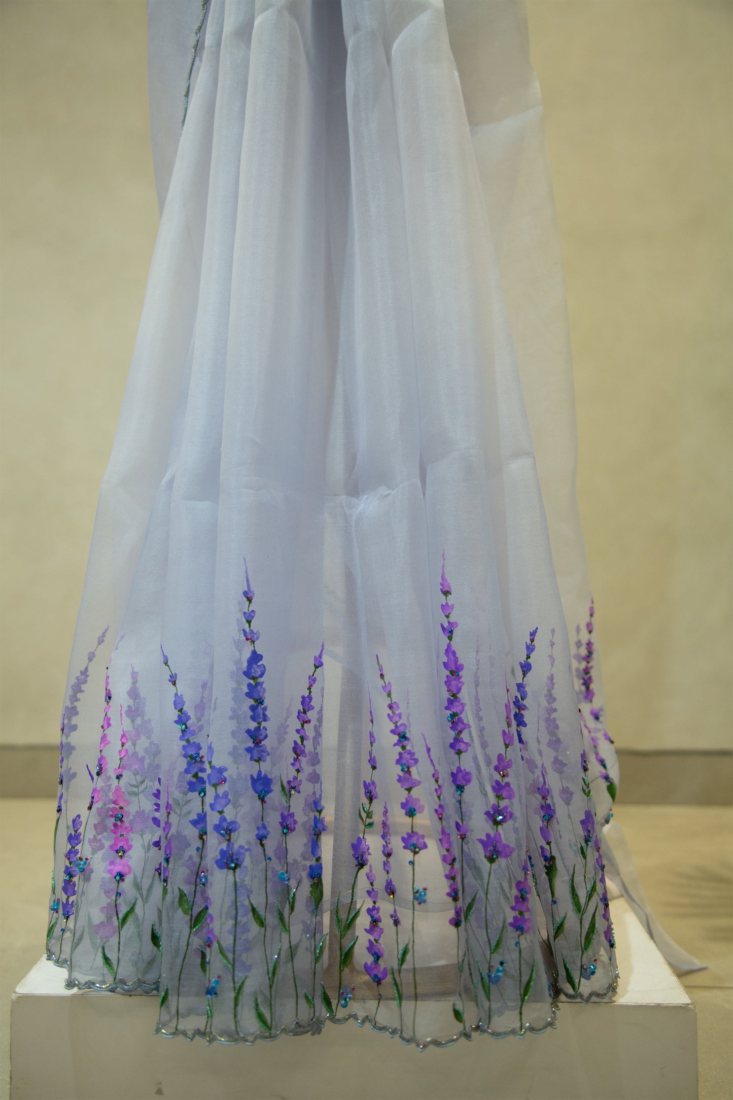 Lavender Hand Painted Organza saree