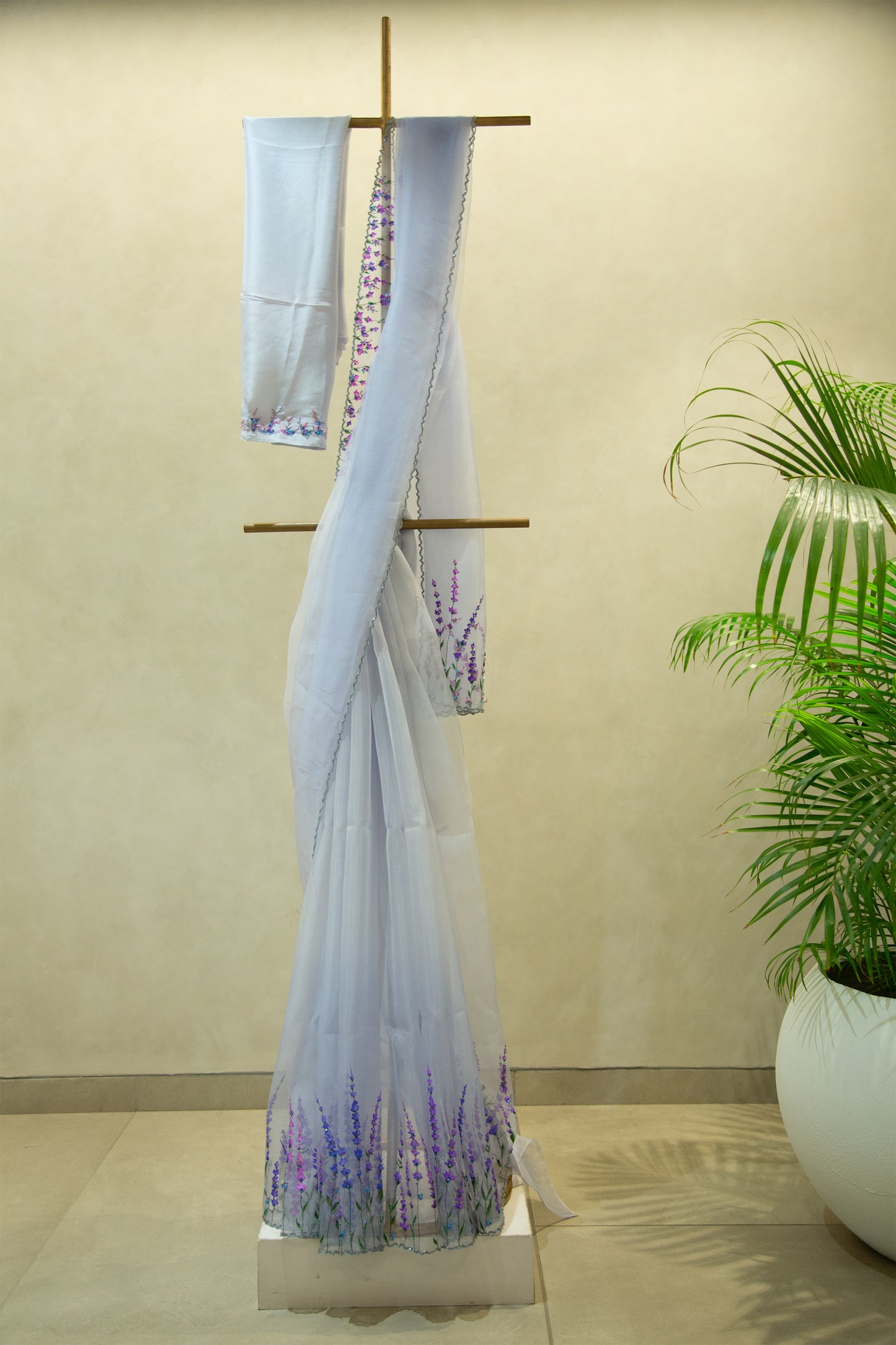 Lavender Hand Painted Organza saree