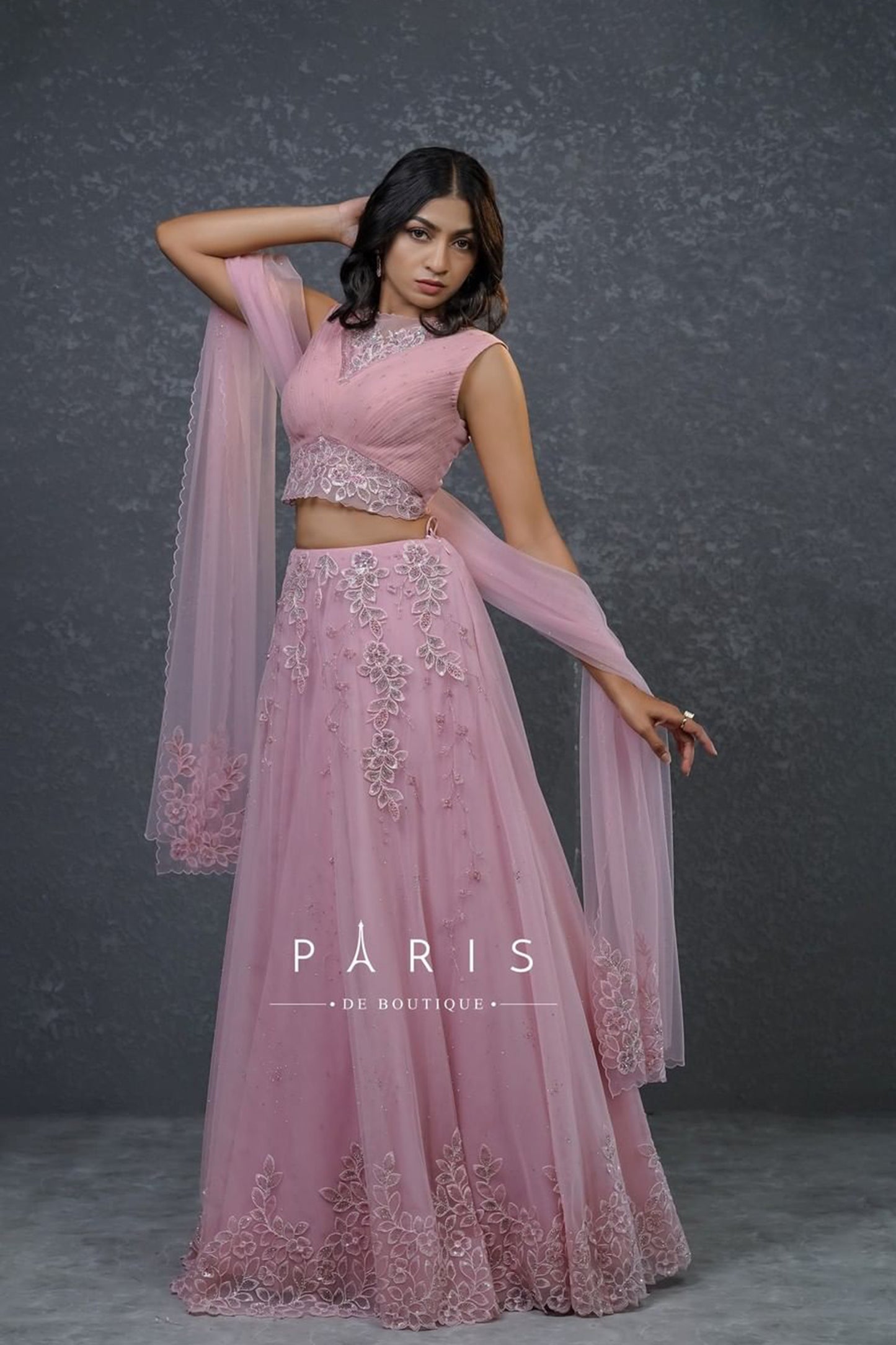 Paris  pink draped lehenga