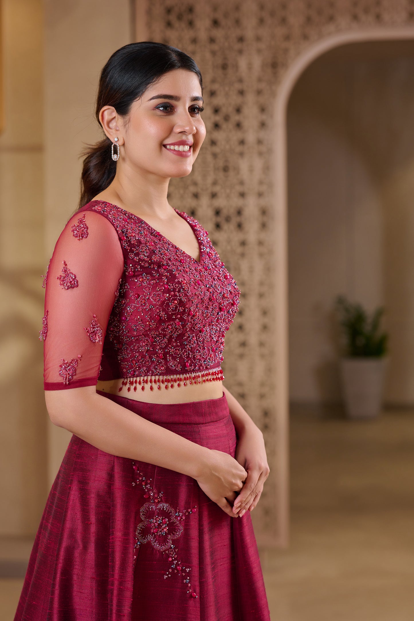 Paris grape shaded lehenga with hand-embroidered