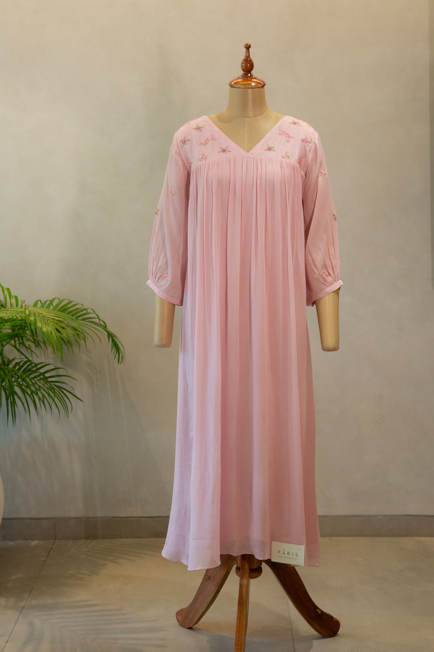 Pink Georgette V Neck Kurthi