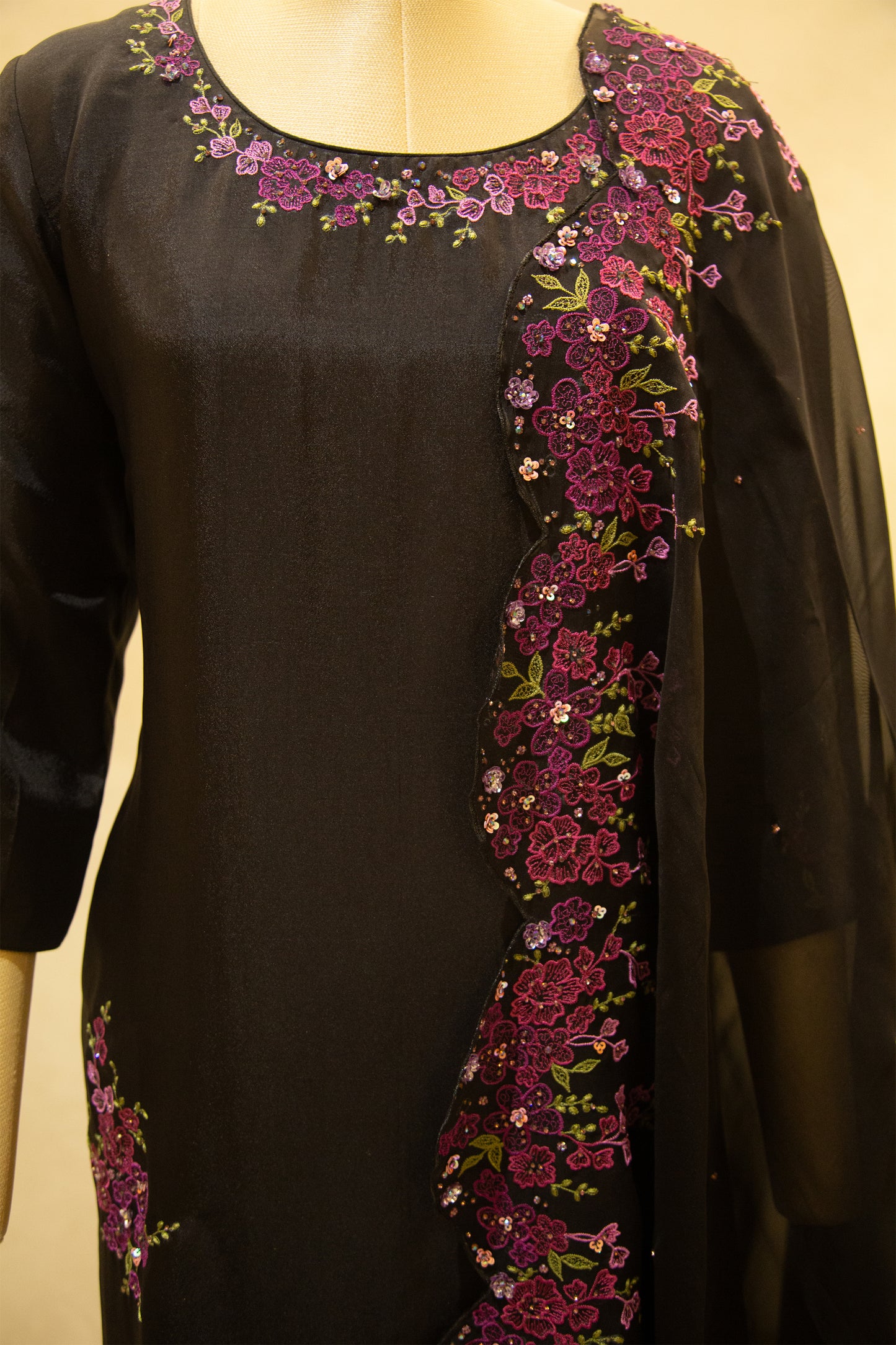 Embroidered Black Semi- Stitched Salwar Set