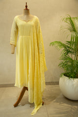 Yellow Georgette Embroidery Semi- Stitched  Salwar Set