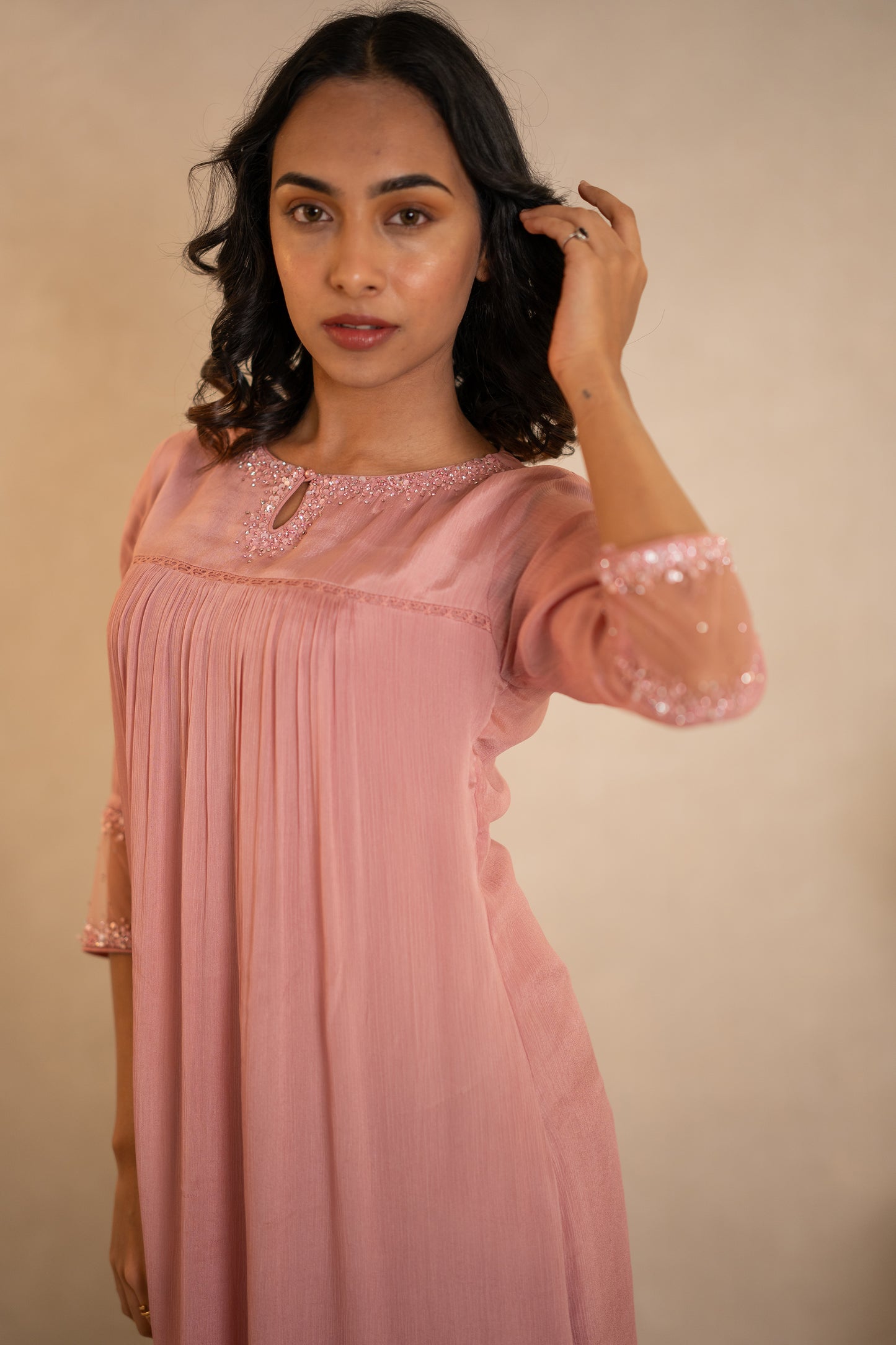 Blusing Peach Chinon Kurti