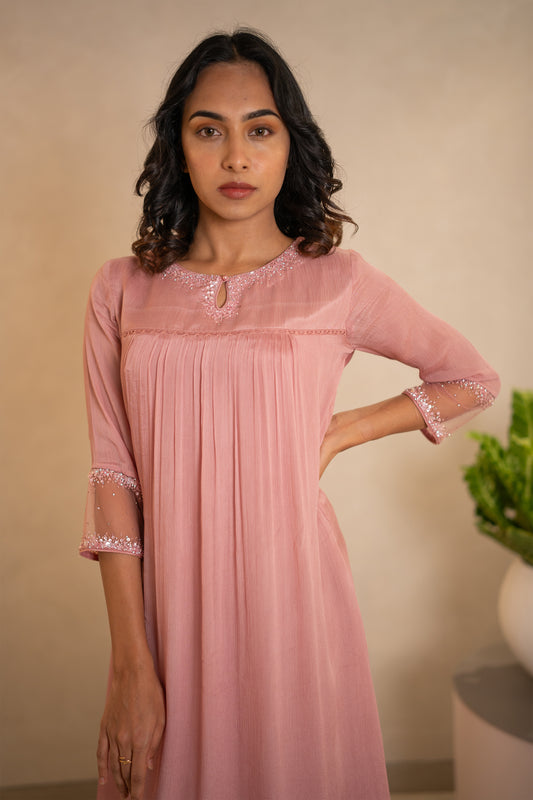 Blusing Peach Chinon Kurti