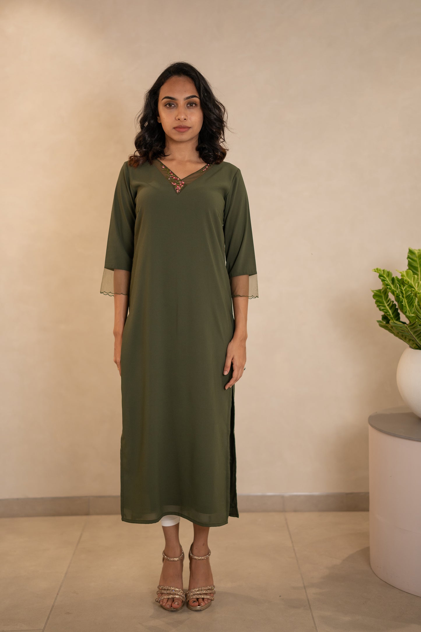 Olive Green Georgette Kurti