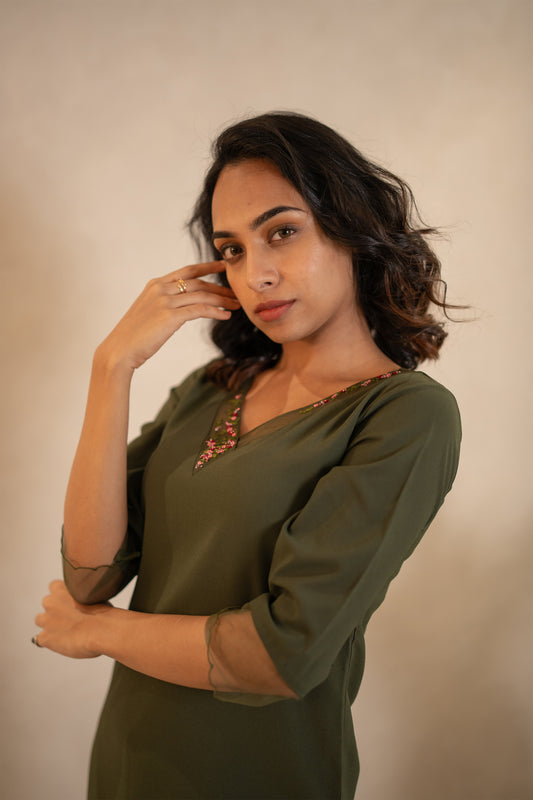 Olive Green Georgette Kurti