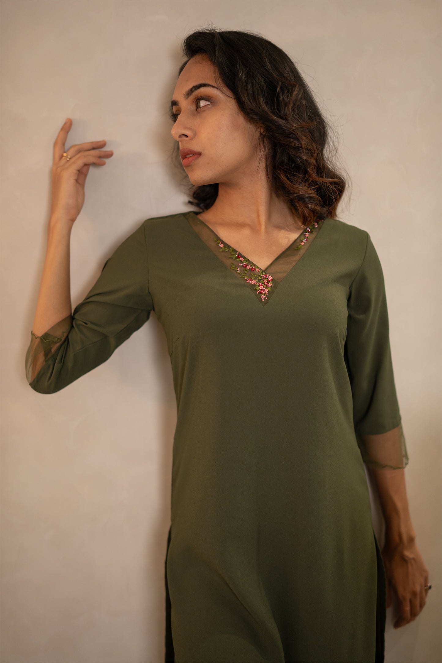 Olive Green Georgette Kurti