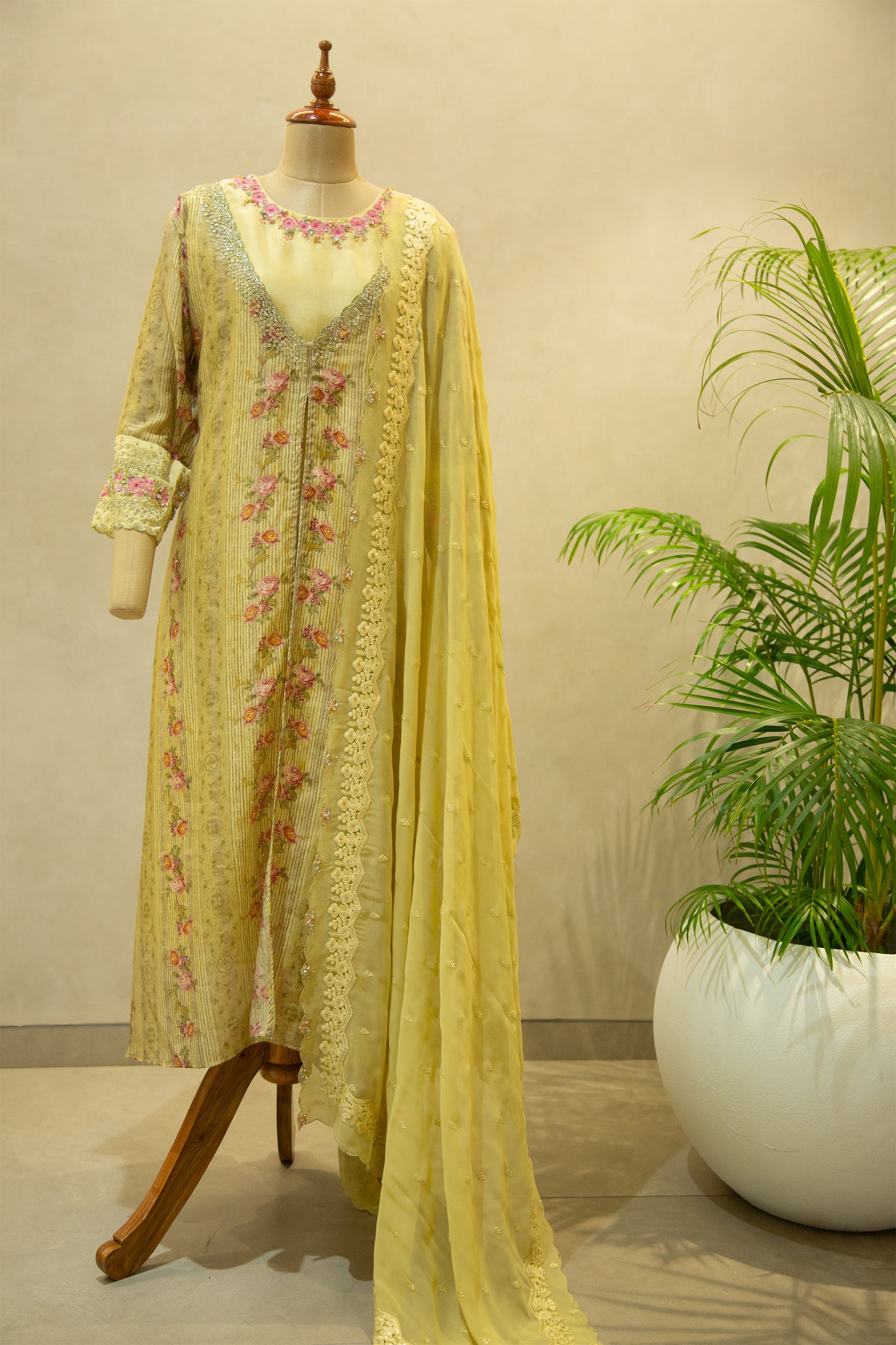 Hand Embroidered Chanderi Banarasi Semi- Stitched Salwar Set