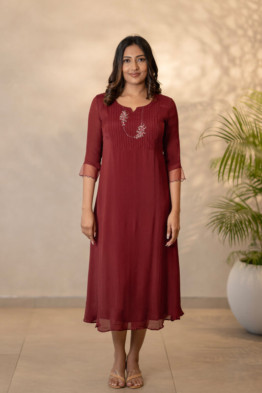 Garnet Red Hand Embroidered Kurti