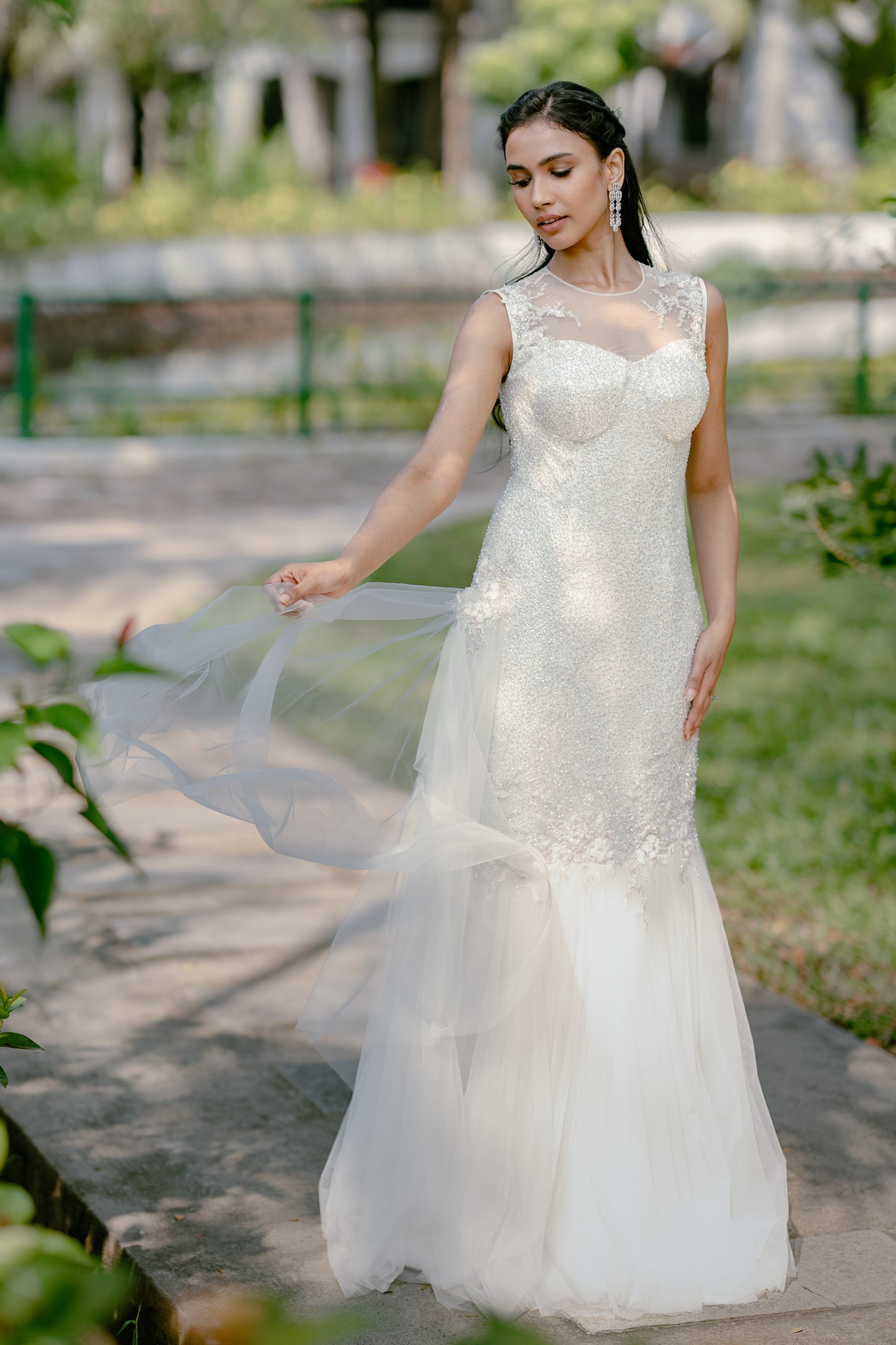 Paris white hand-embroidery wedding gown