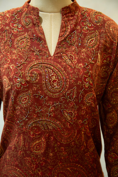 Sienna printed Ajrakh cotton kurti