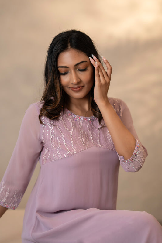 Lavender Georgette Kurti With Embroidery