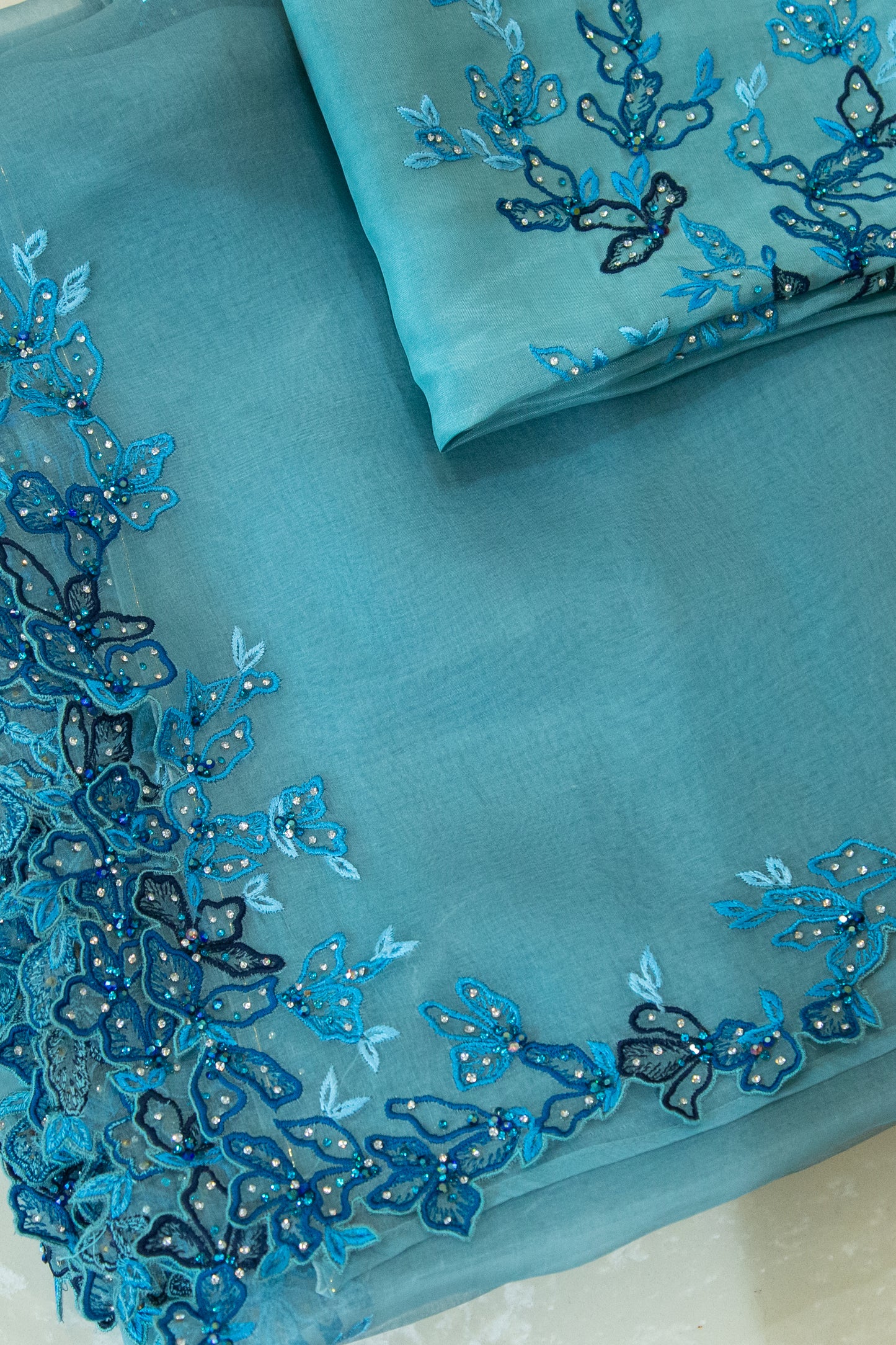 Ice Blue Pure Organza Saree