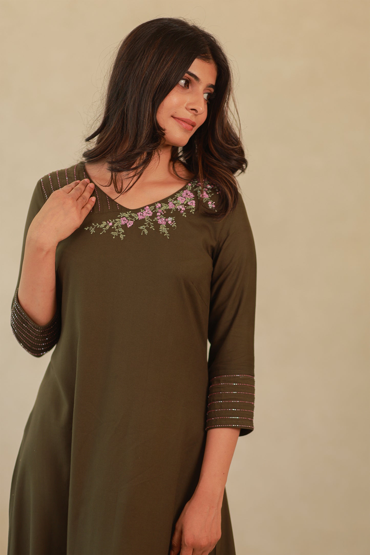 Olive green rayon kurti