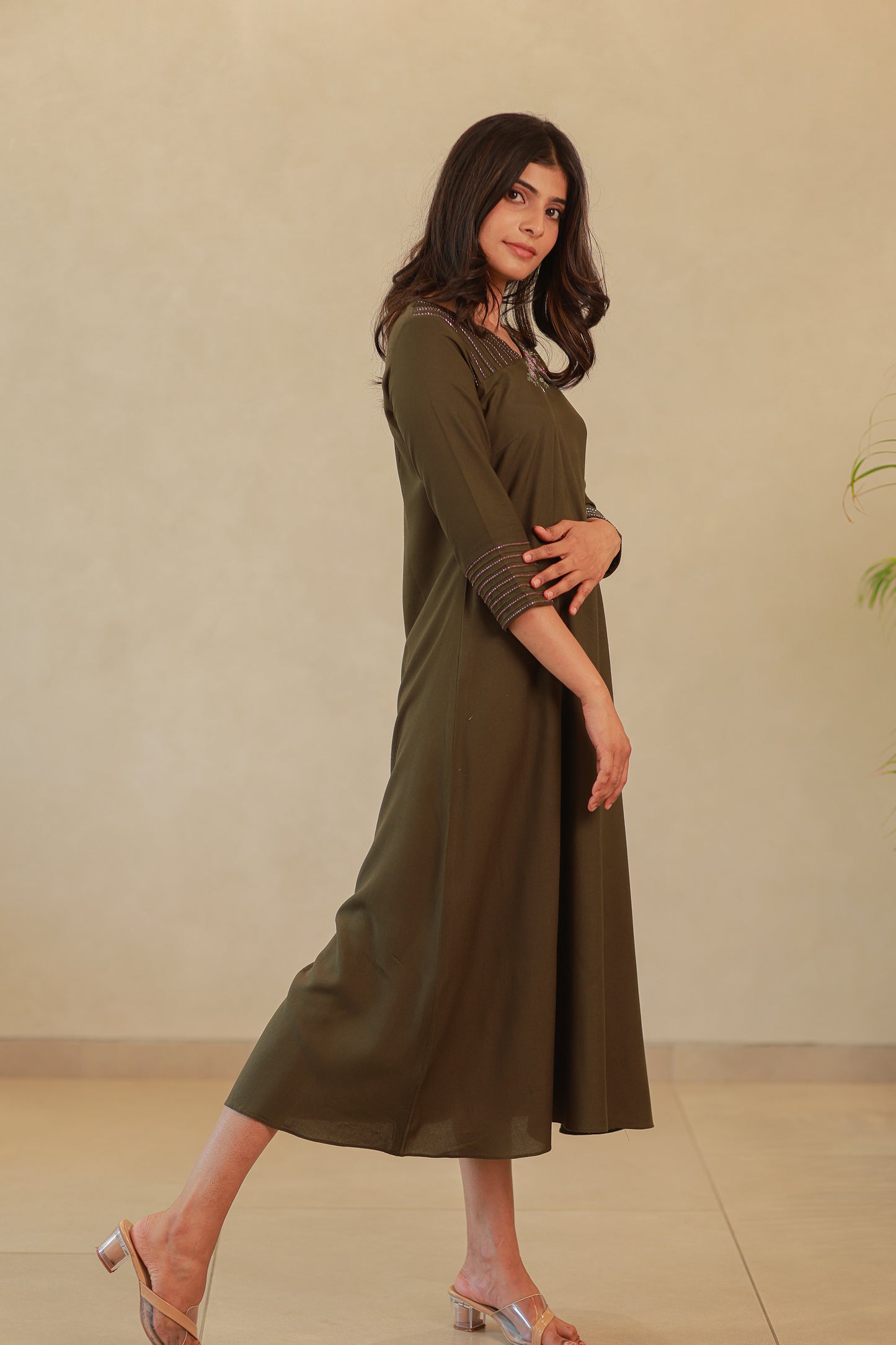 Olive green rayon kurti