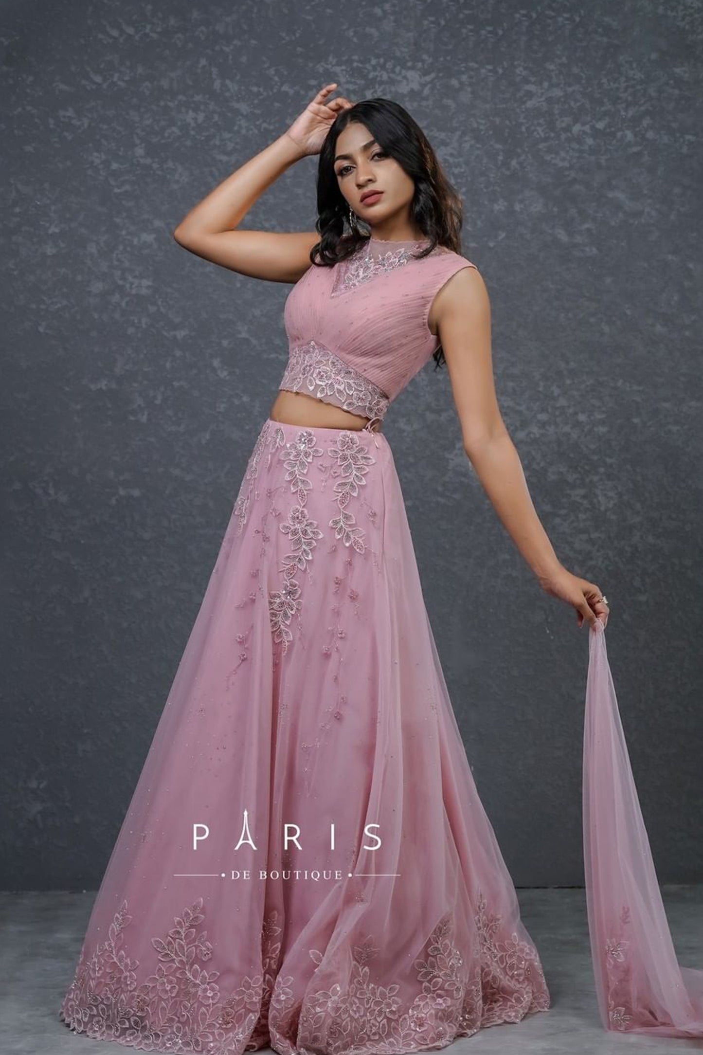 Paris  pink draped lehenga