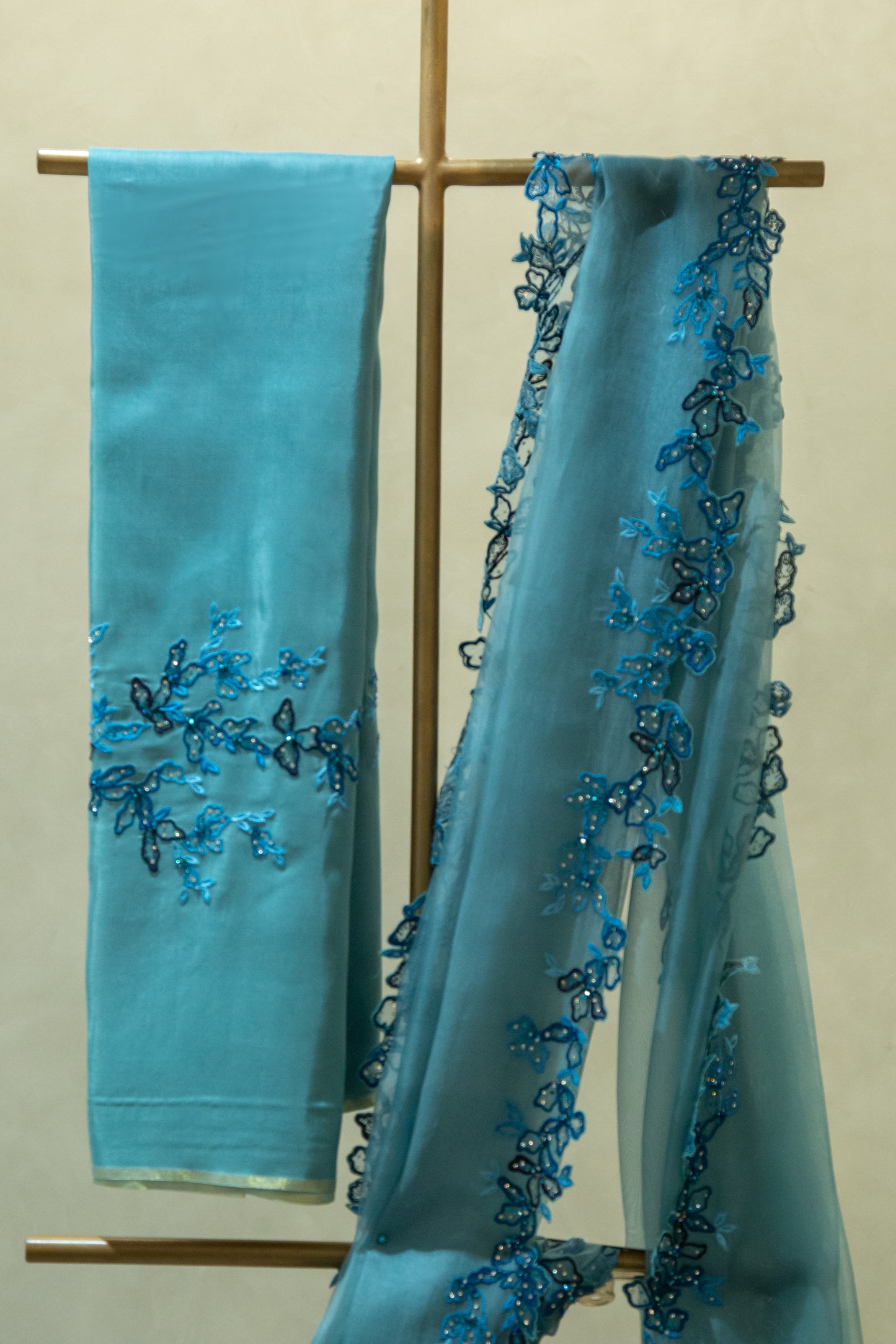 Ice Blue Pure Organza Saree