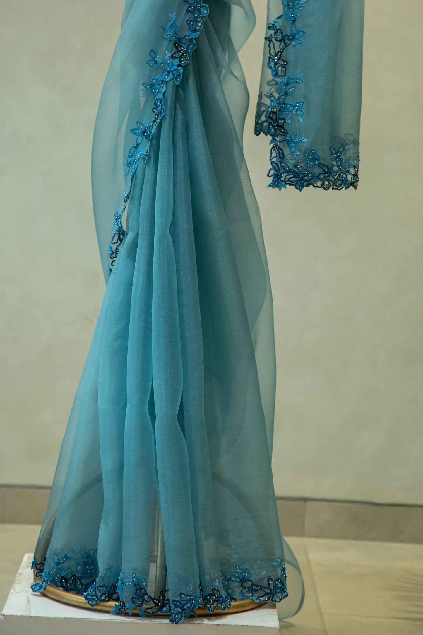 Ice Blue Pure Organza Saree