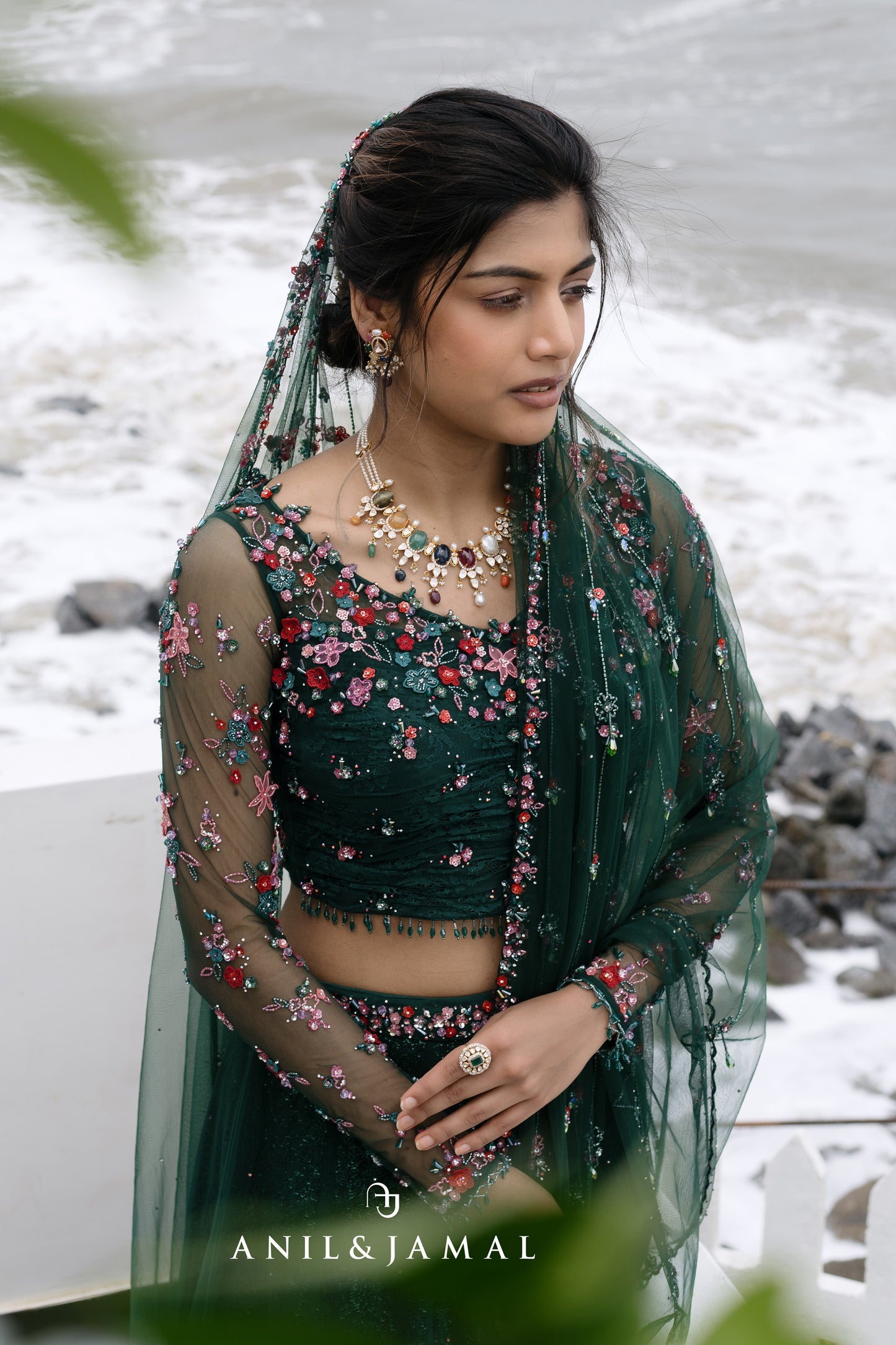 PARIS GREEN EMBROIDERED LEHENGA