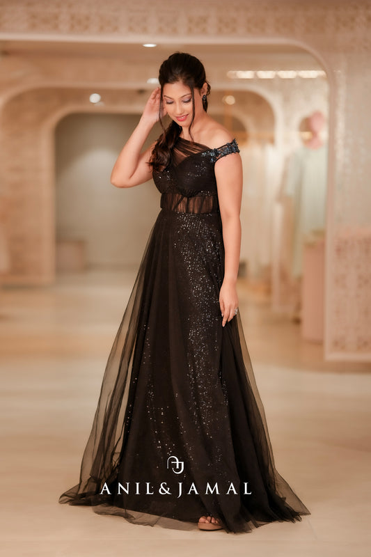 Paris corseted black gown