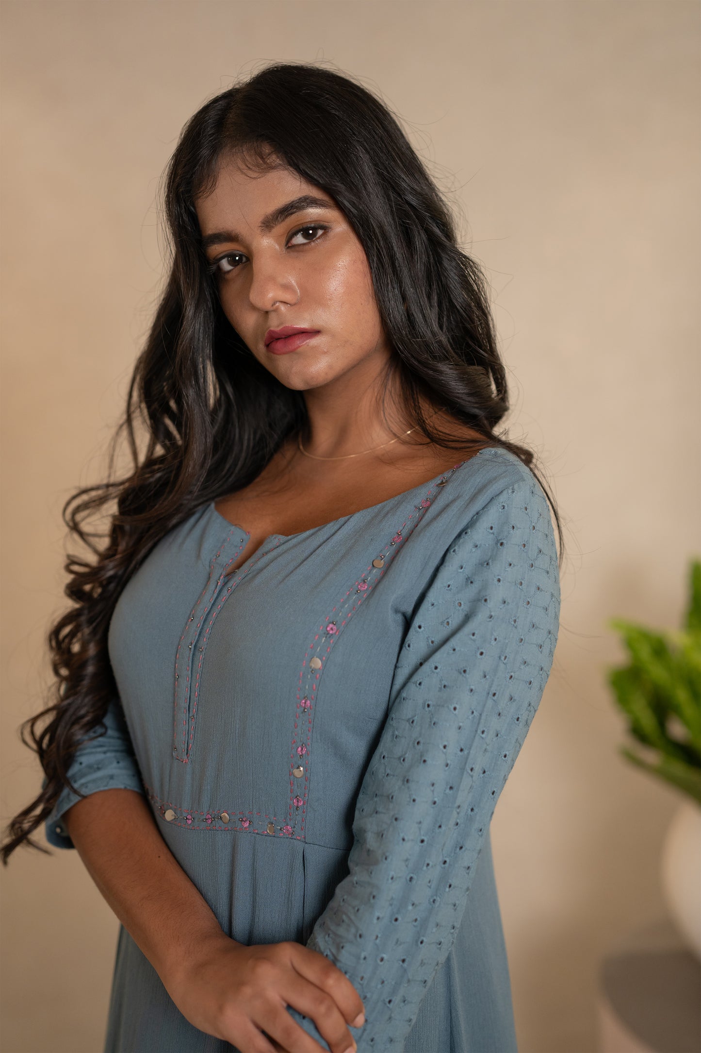 Ash Blue Rayon Kurti