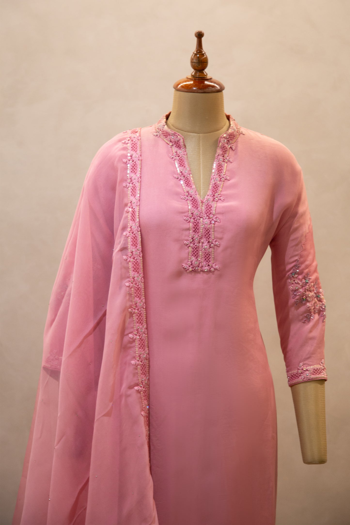 Collared Viscose Organza Semi Stitched Salwar Set