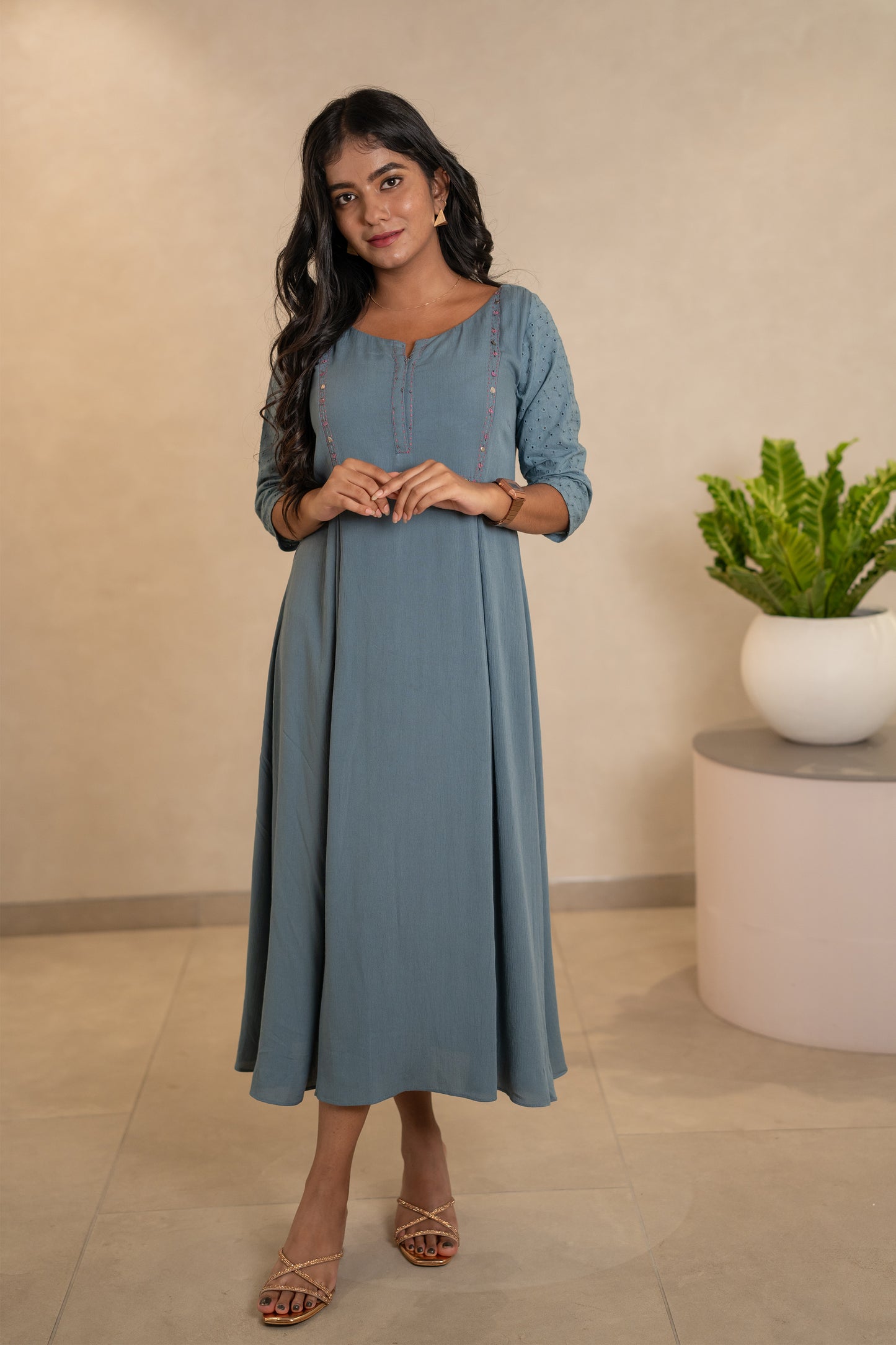 Ash Blue Rayon Kurti