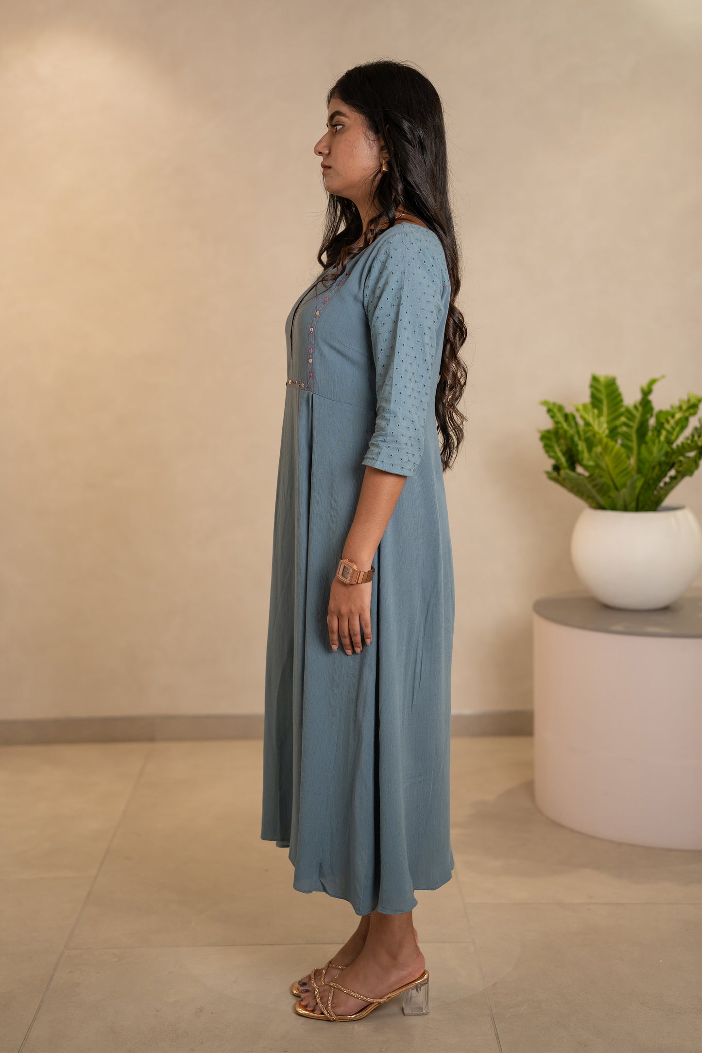 Ash Blue Rayon Kurti