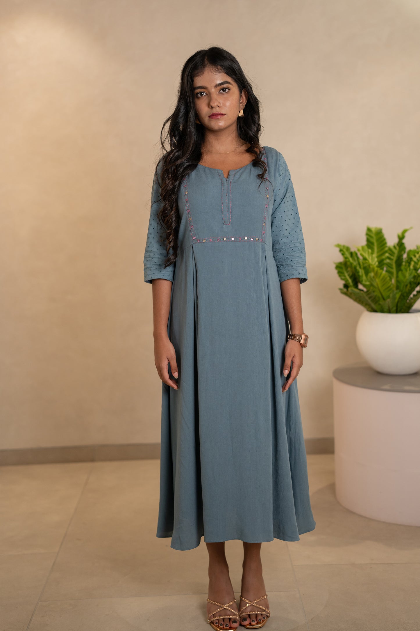 Ash Blue Rayon Kurti