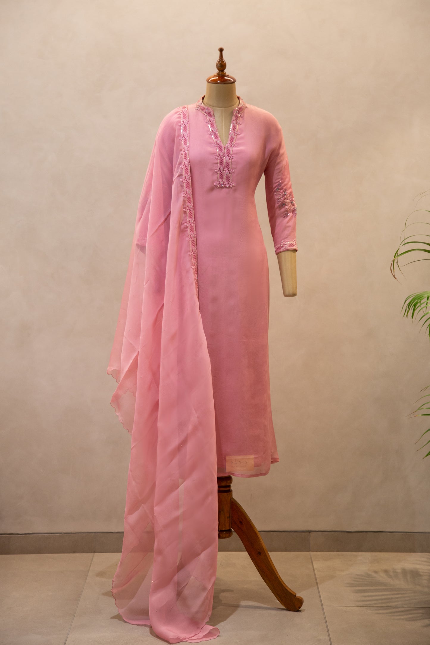 Collared Viscose Organza Semi Stitched Salwar Set