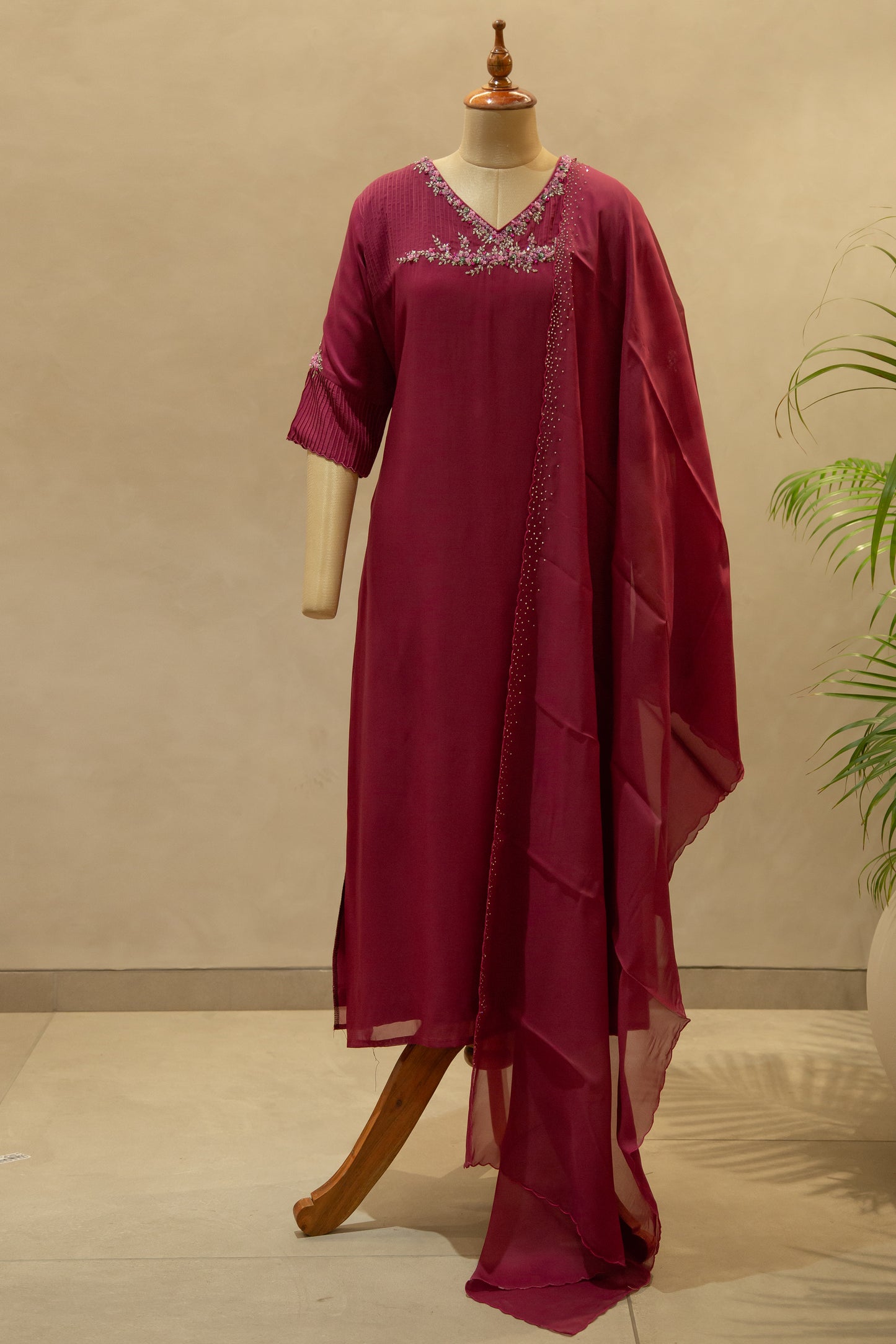 Raspberry Pink Semi- Stitched Salwar Set