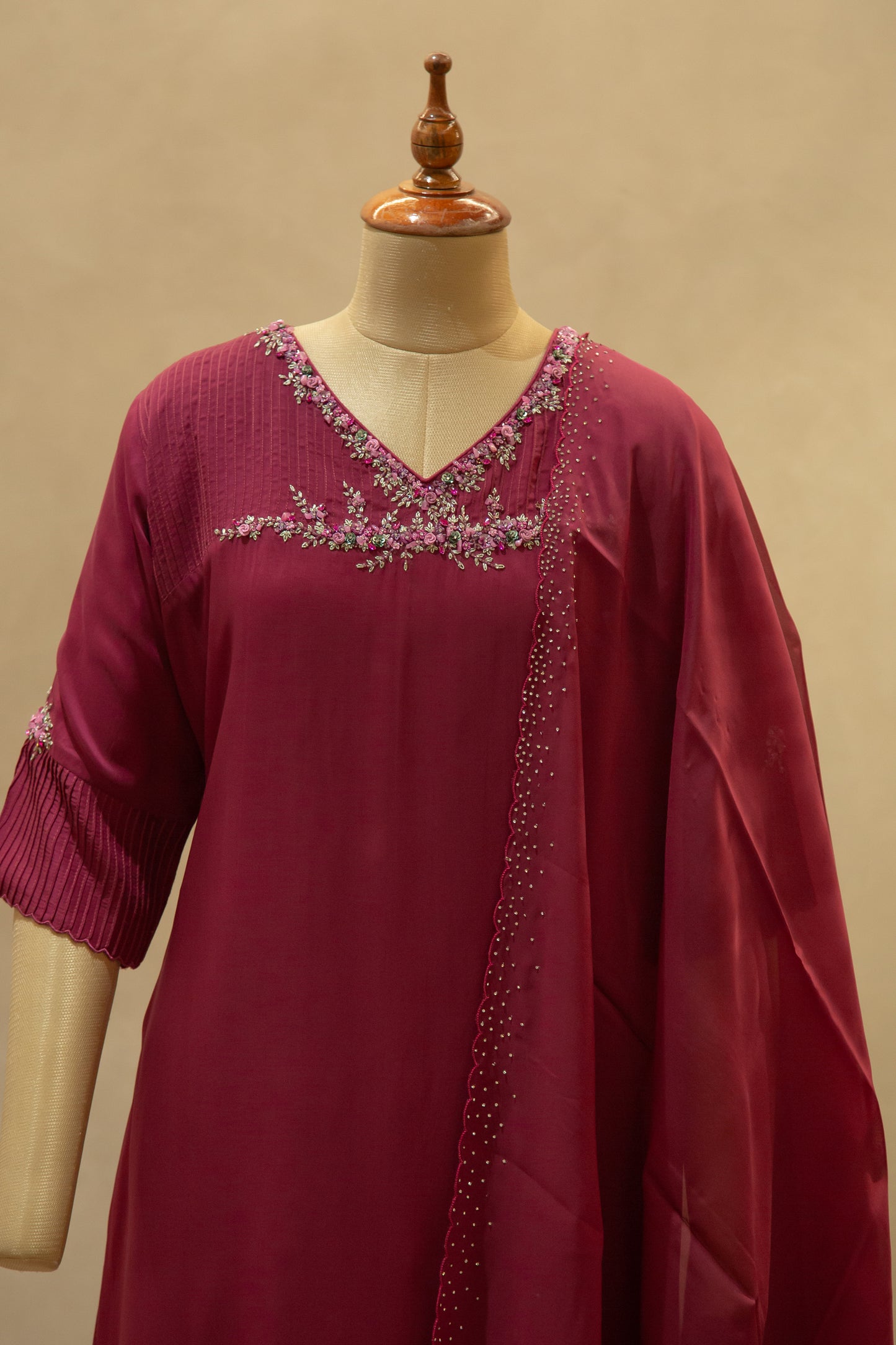 Raspberry Pink Semi- Stitched Salwar Set