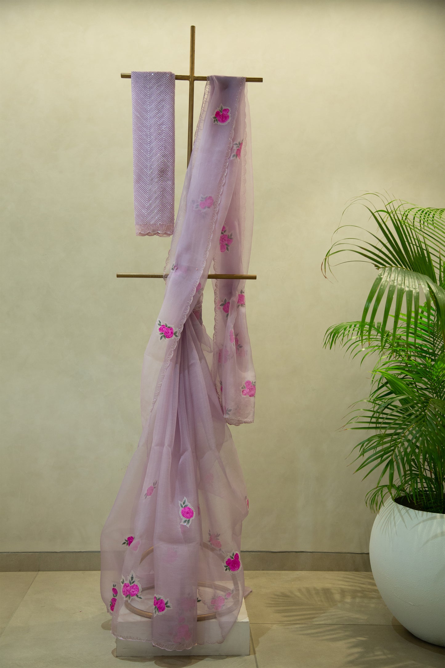 Hand Painted Organza Fabric Saree