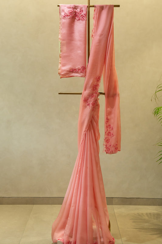 Viscose Organza Hand embroidery Saree