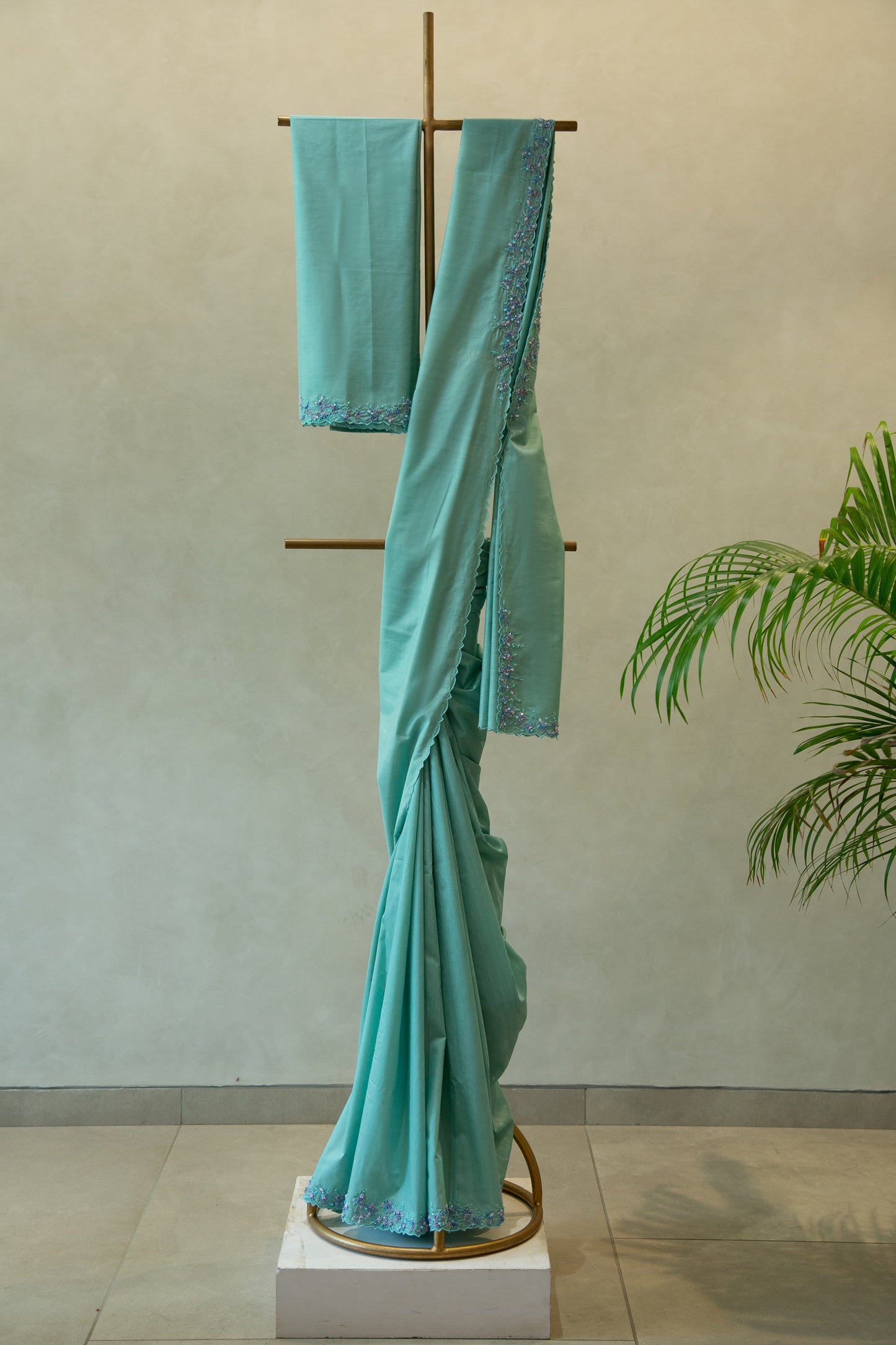 Aqua marine green Kathan Tissue saree