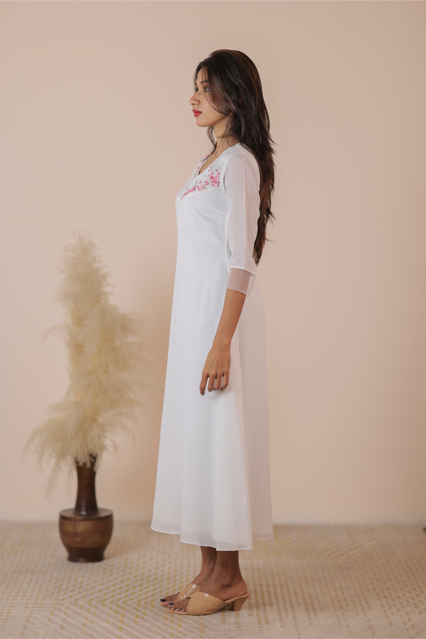 White Material crepe georgette kurti